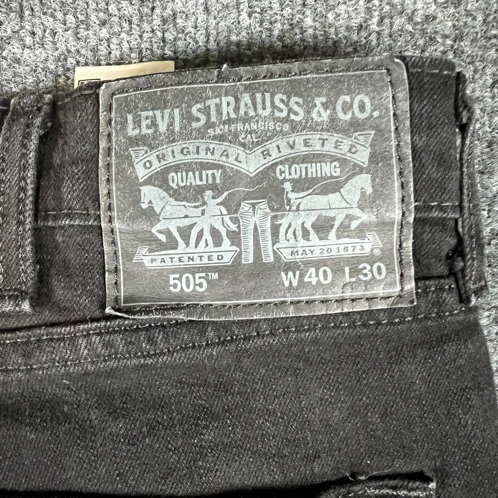 Levis 505 Jeans Mens 42x29 Black Denim Cotton Stretch Logo Mid Rise Straight Leg